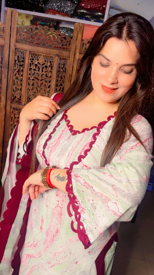 Marble Print Designer Cotton Suit with Farshi Salwar and Dupatta