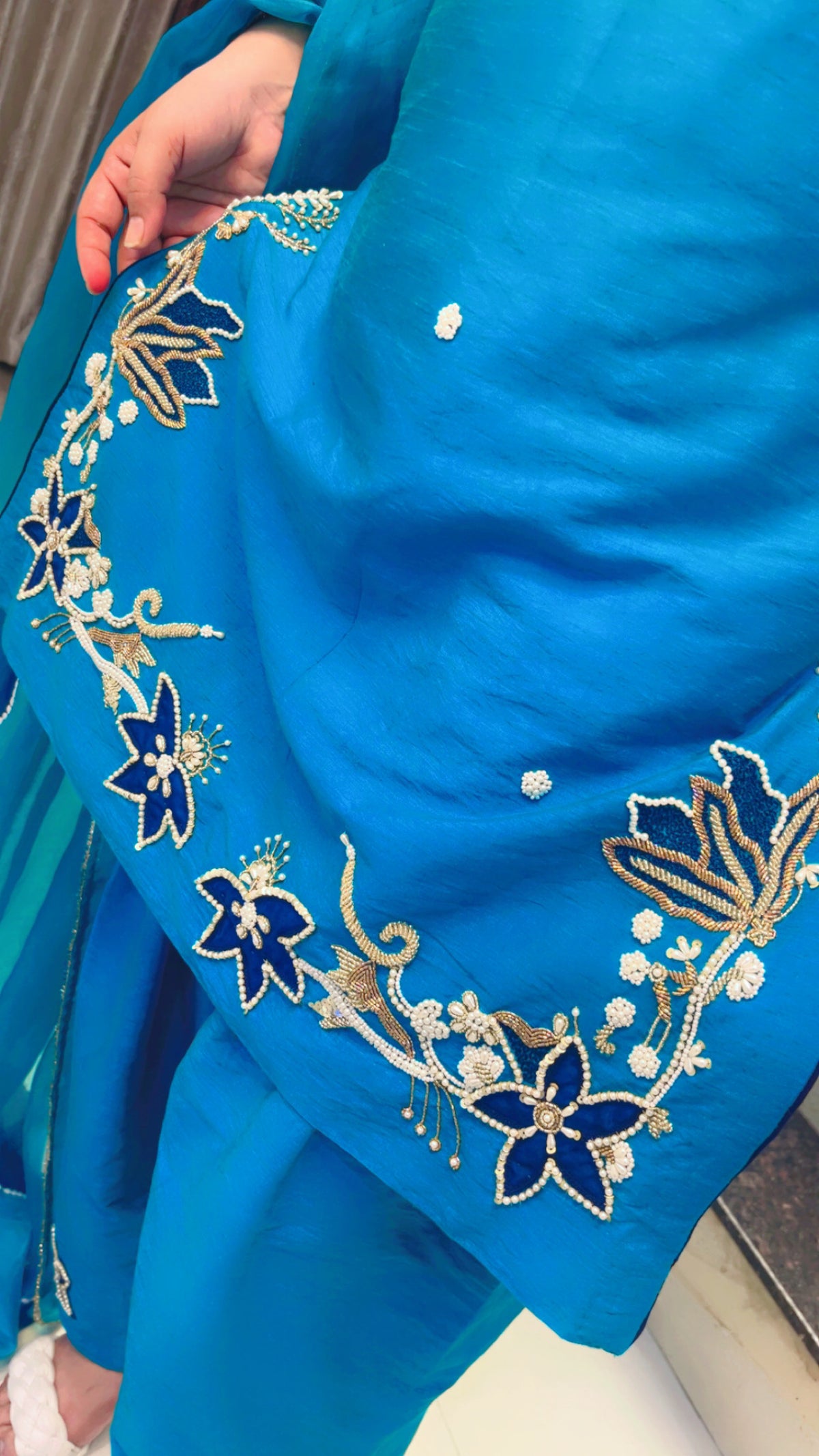Blue Embroidered Farshi Salwar Suit And Dupatta Set (KSD046)