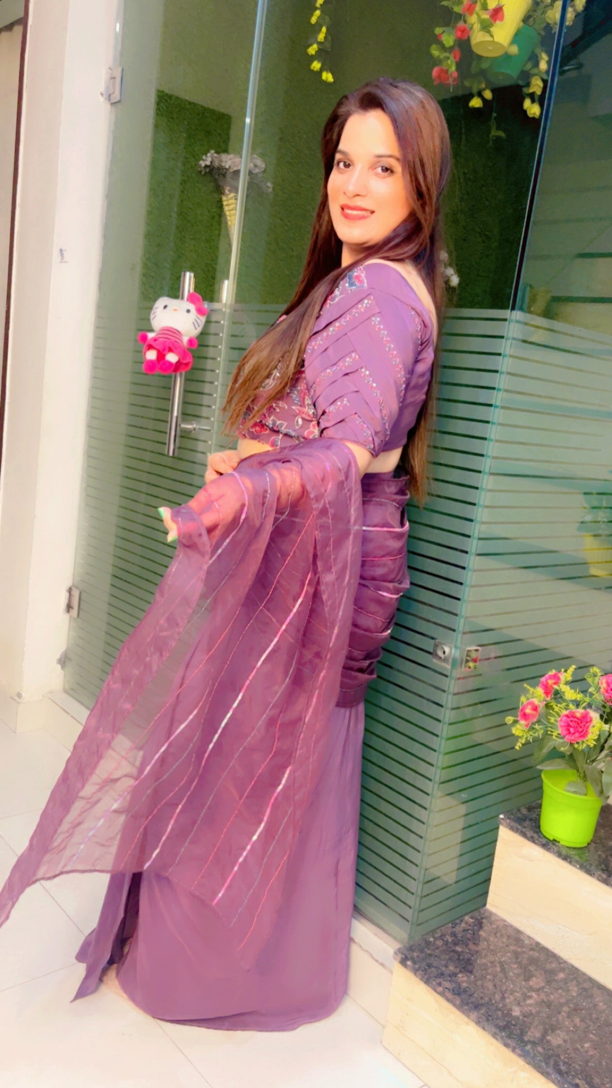 Mauve Wedding Wear Saree Cum Drape (SR015)