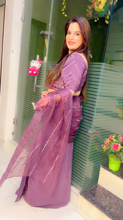 Mauve Wedding Wear Saree Cum Drape (SR015)