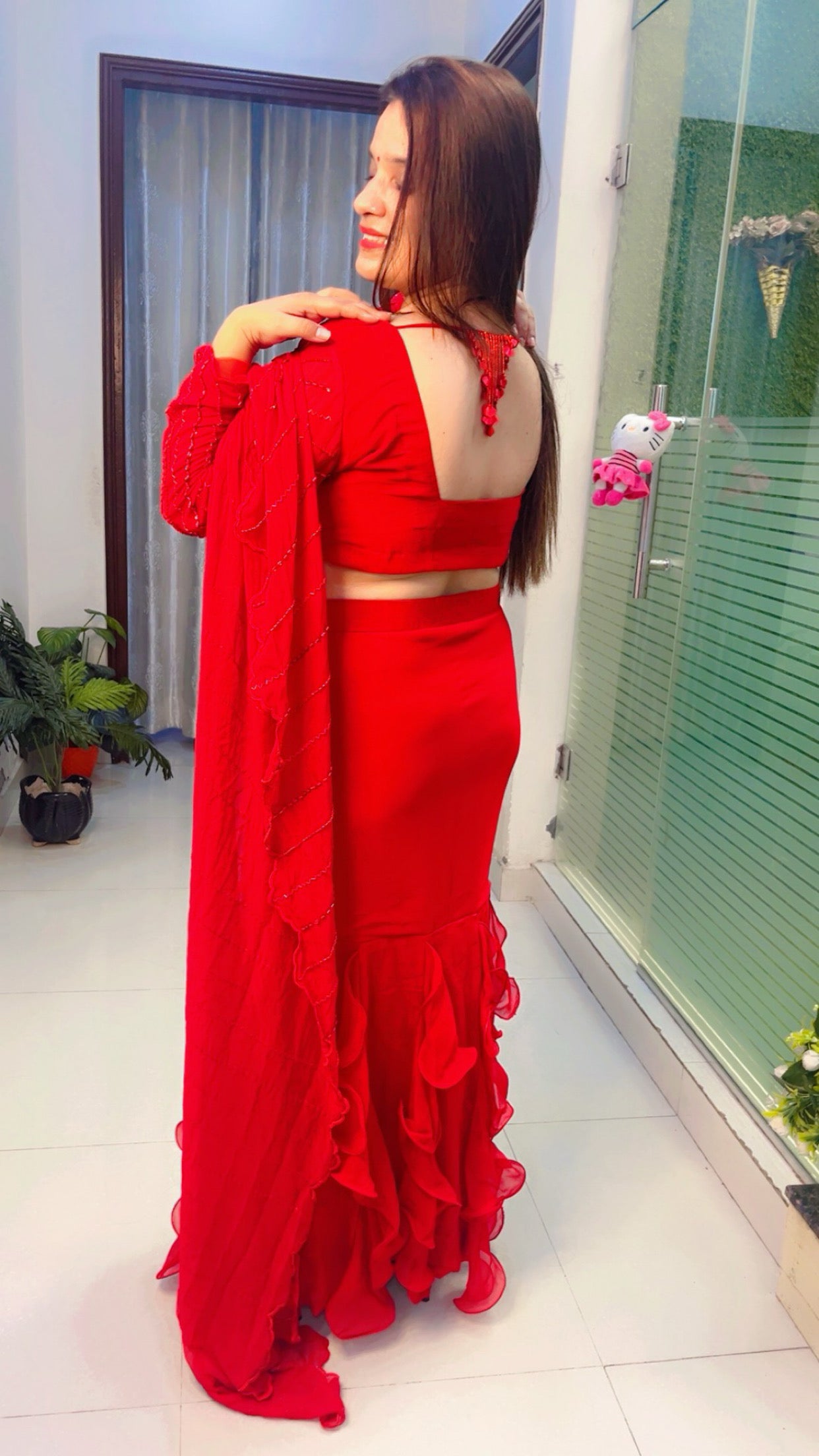 Red Embroidered Drape Saree (SR016)