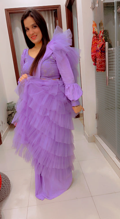 Lavender Ruffled Saree For Parties (SR019)