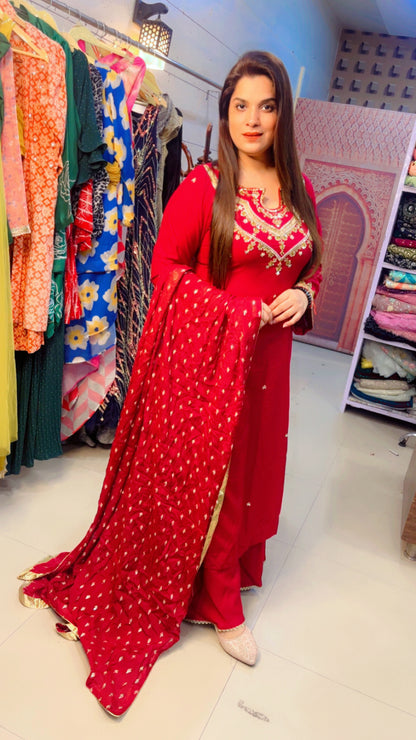 Red Embroidered Palazzo Suits (PS006)