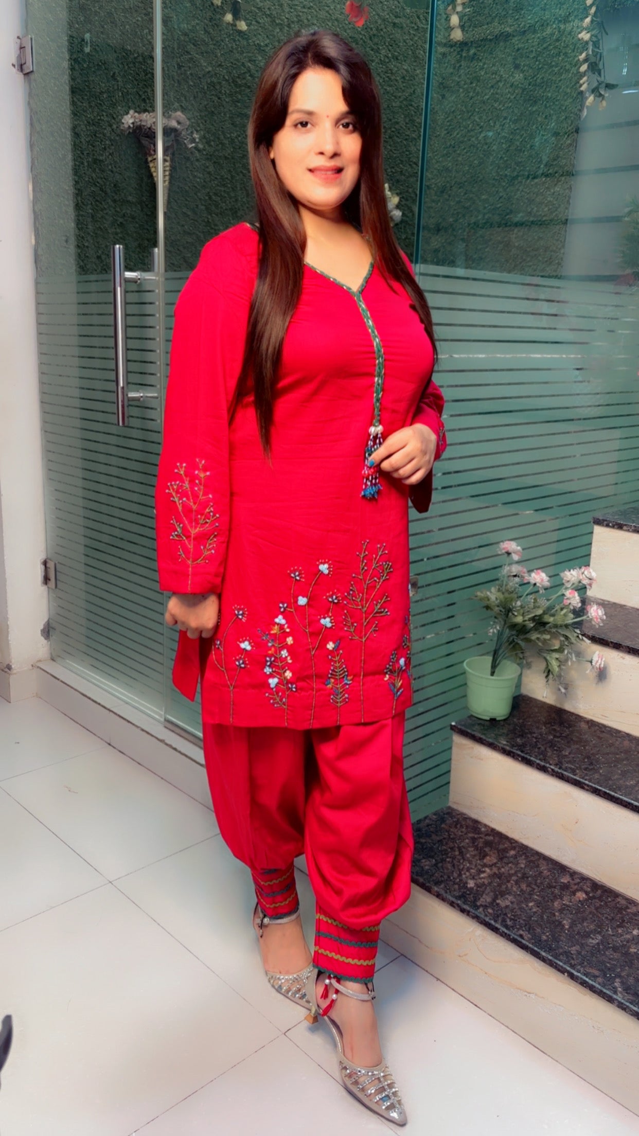 Pink Cotton Thread Embroidered Co-Ord Set For Women (CS)