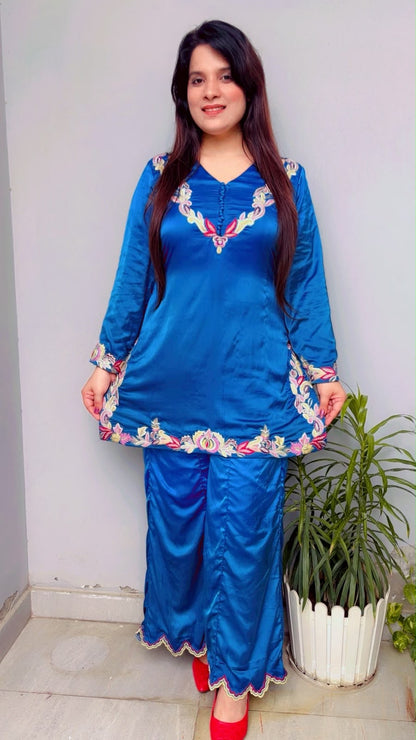 Double Layered Scalloping Palazzo Kurti And Dupatta Set
