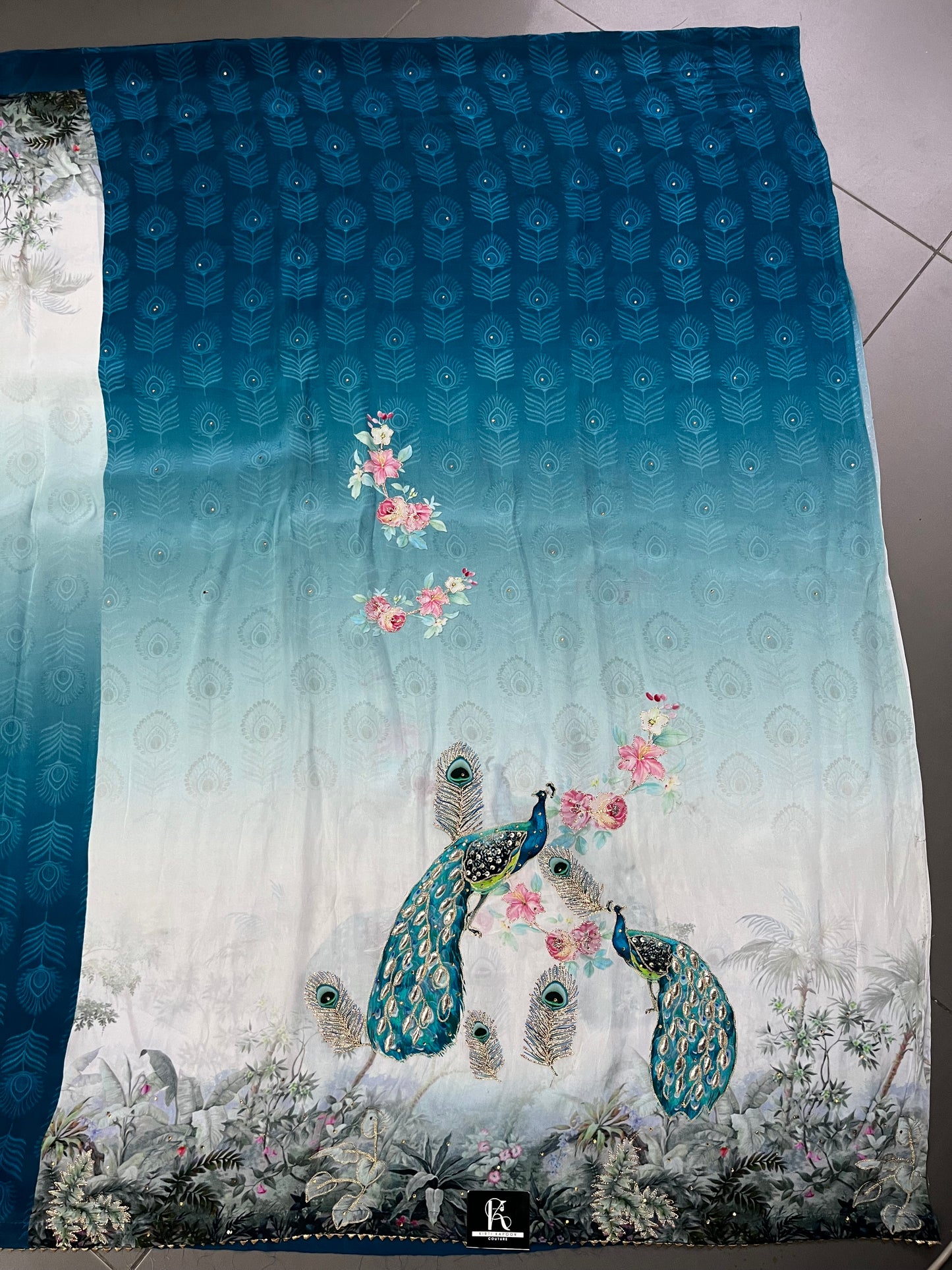 Peacock Print Unstitched Suit Material with Dupatta