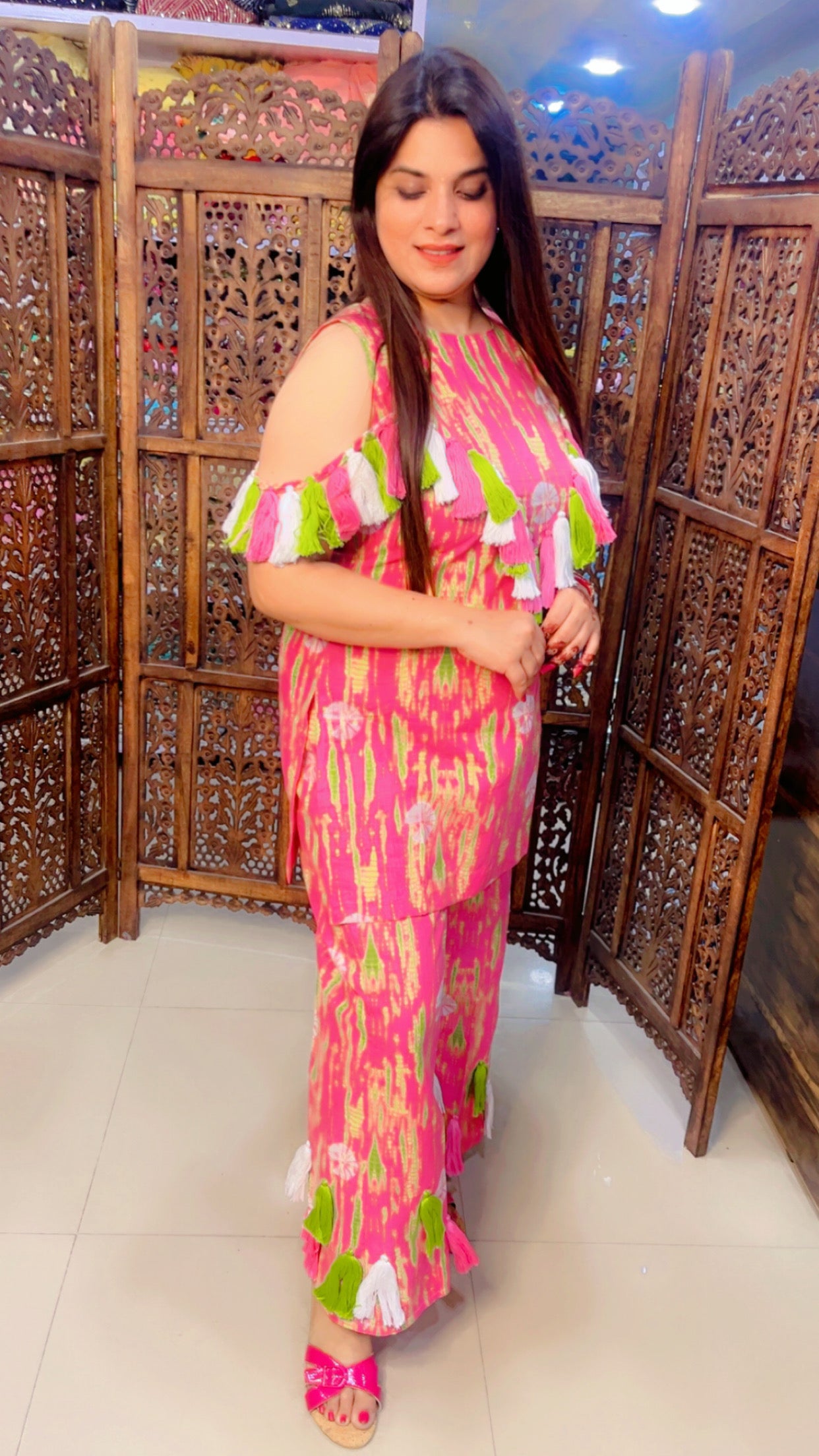 Pink Cotton Tie And Dye Designer Summer Co-Ord Set (CS002)