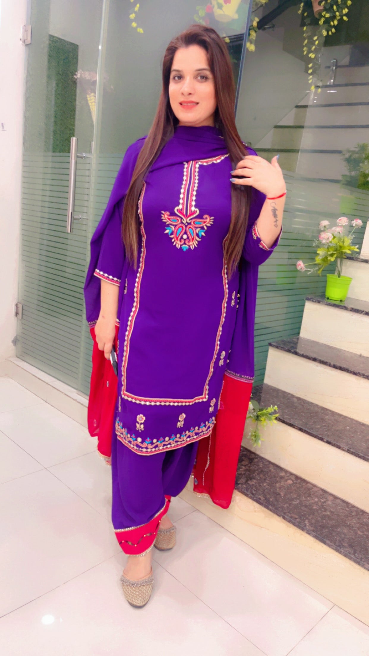 Purple Georgette Embroidered Suit (SS006)