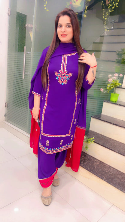 Purple Georgette Embroidered Suit (SS006)