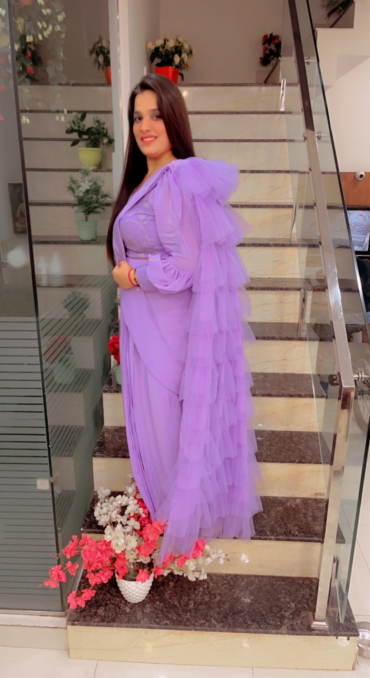 Lavender Ruffled Saree For Parties (SR019)