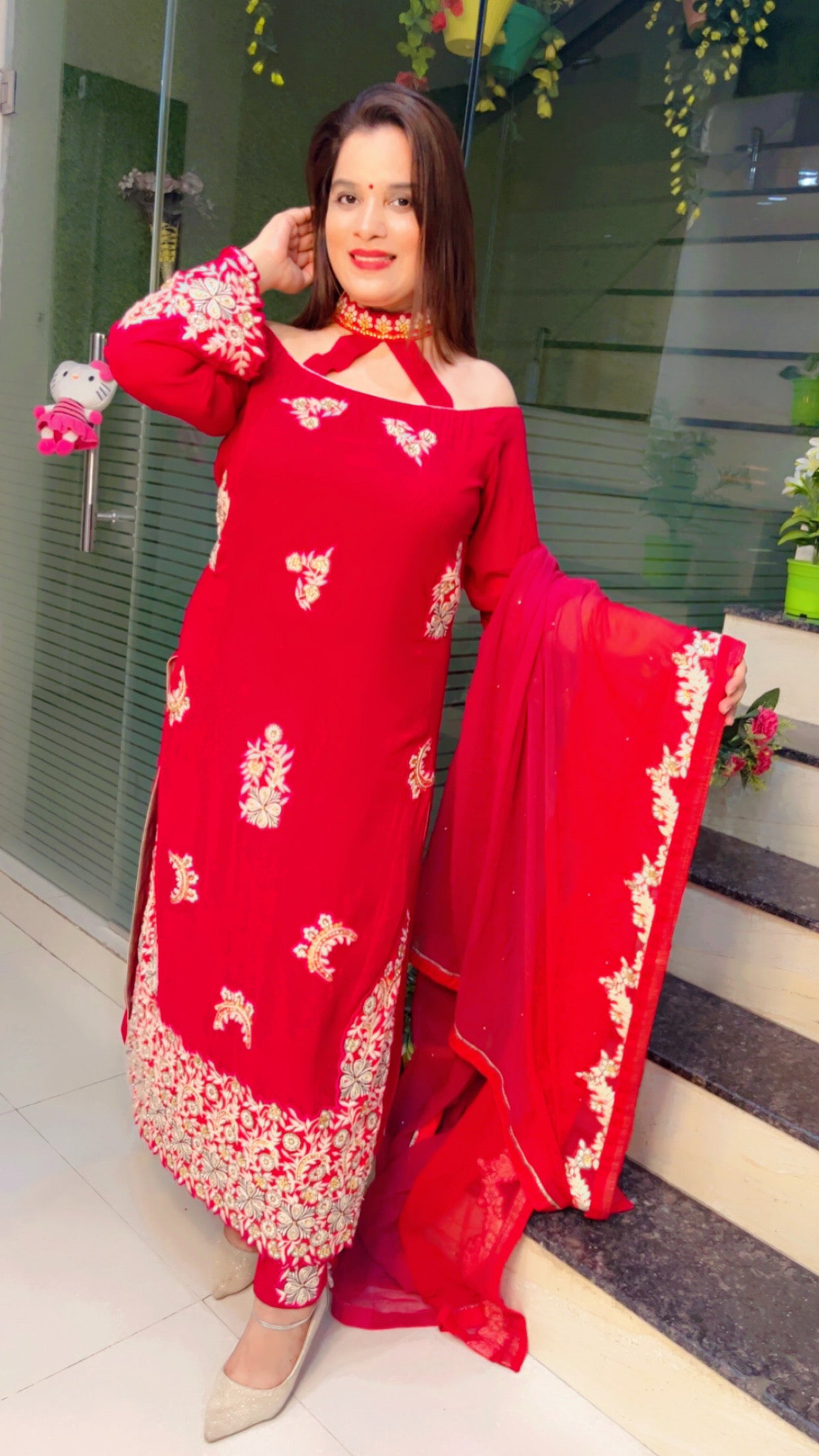 Dark Pink Embroidered Suit for Festive Season (SS008)