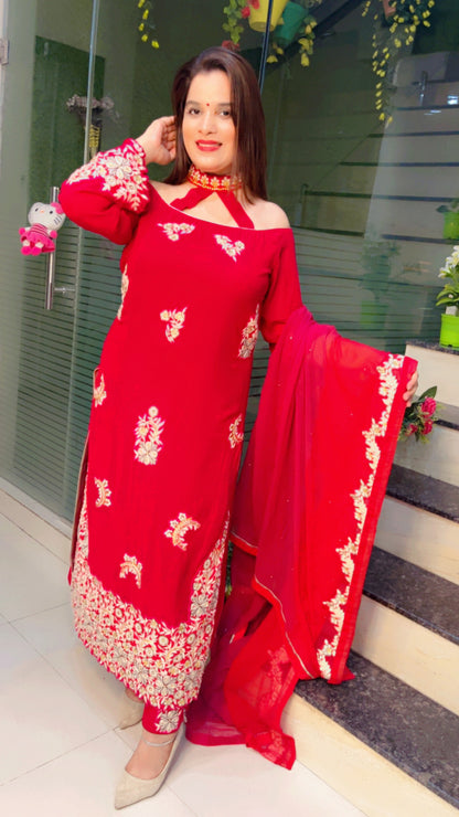 Dark Pink Embroidered Suit for Festive Season (SS008)