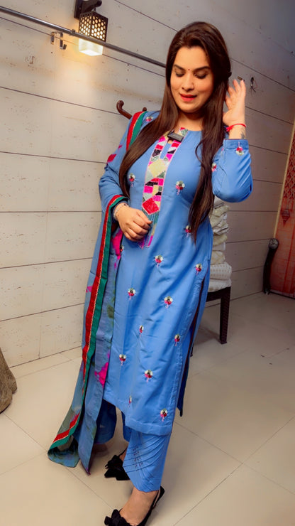 Blue Spun Embroidered Suit (PS008)