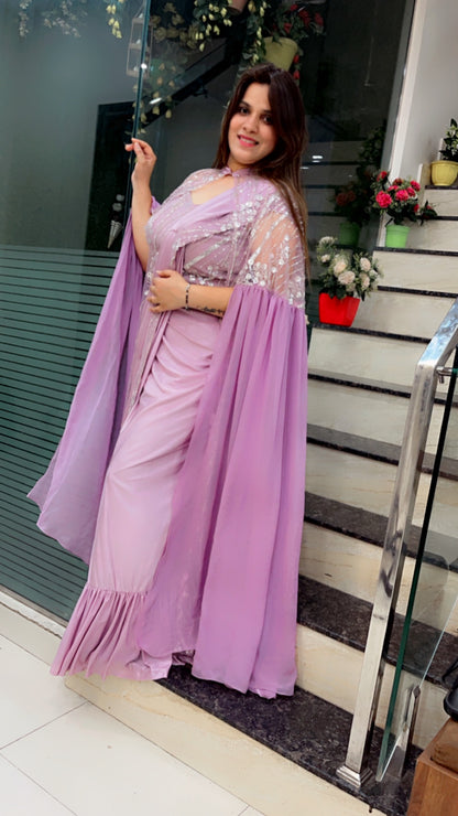 Lavender Saree With Cape For Weddings (SR021)