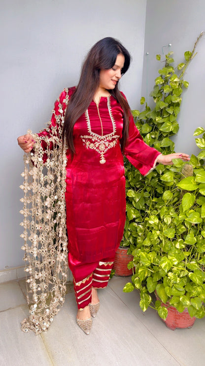 Maroon Karwachauth Farshi Salwar Suit