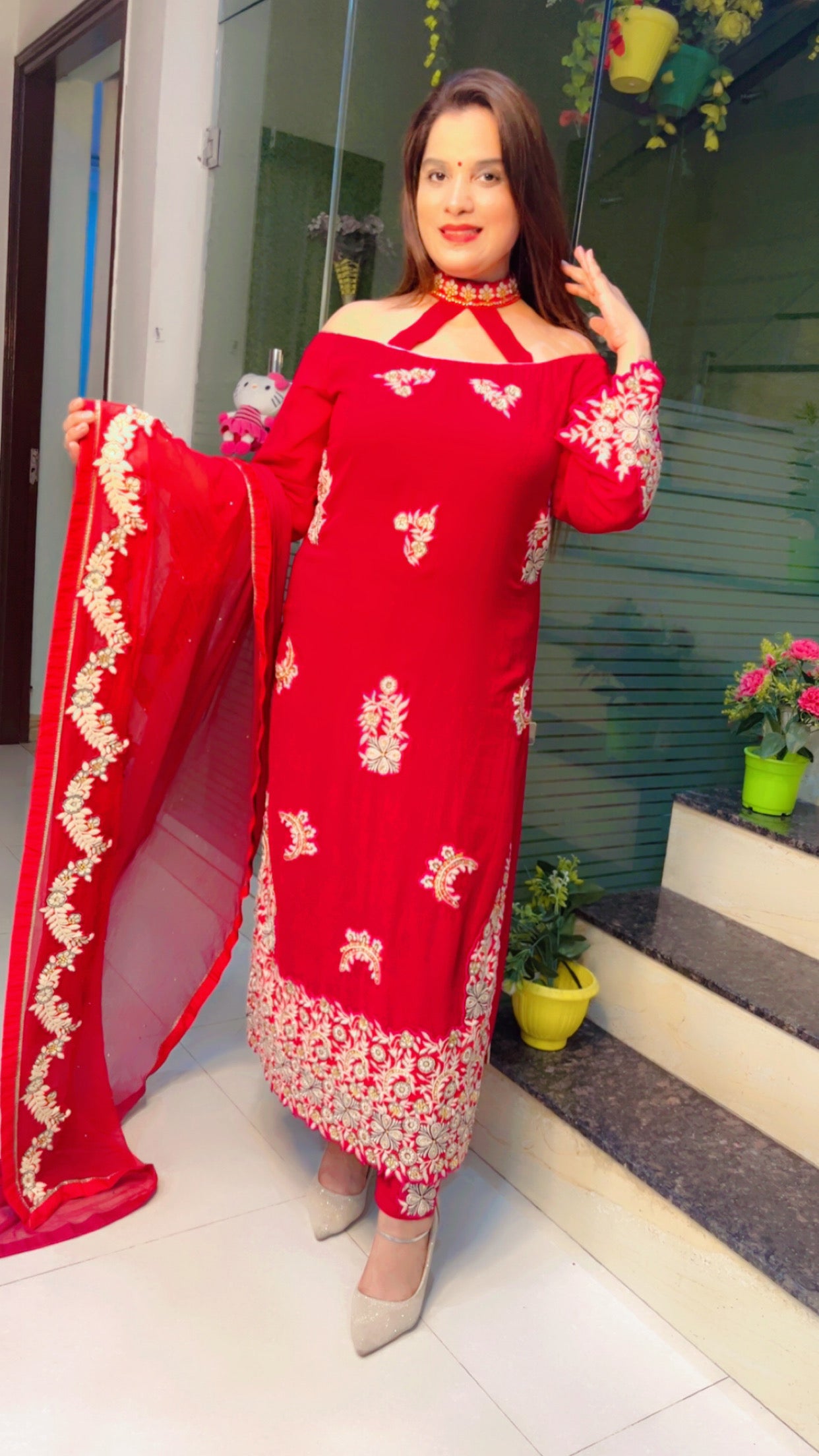 Dark Pink Embroidered Suit for Festive Season (SS008)