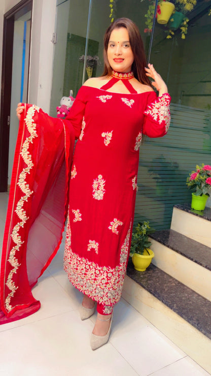 Dark Pink Embroidered Suit for Festive Season (SS008)