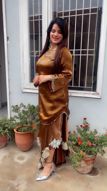 Designer Banana Palazzo And Kurti Set in Coffee
