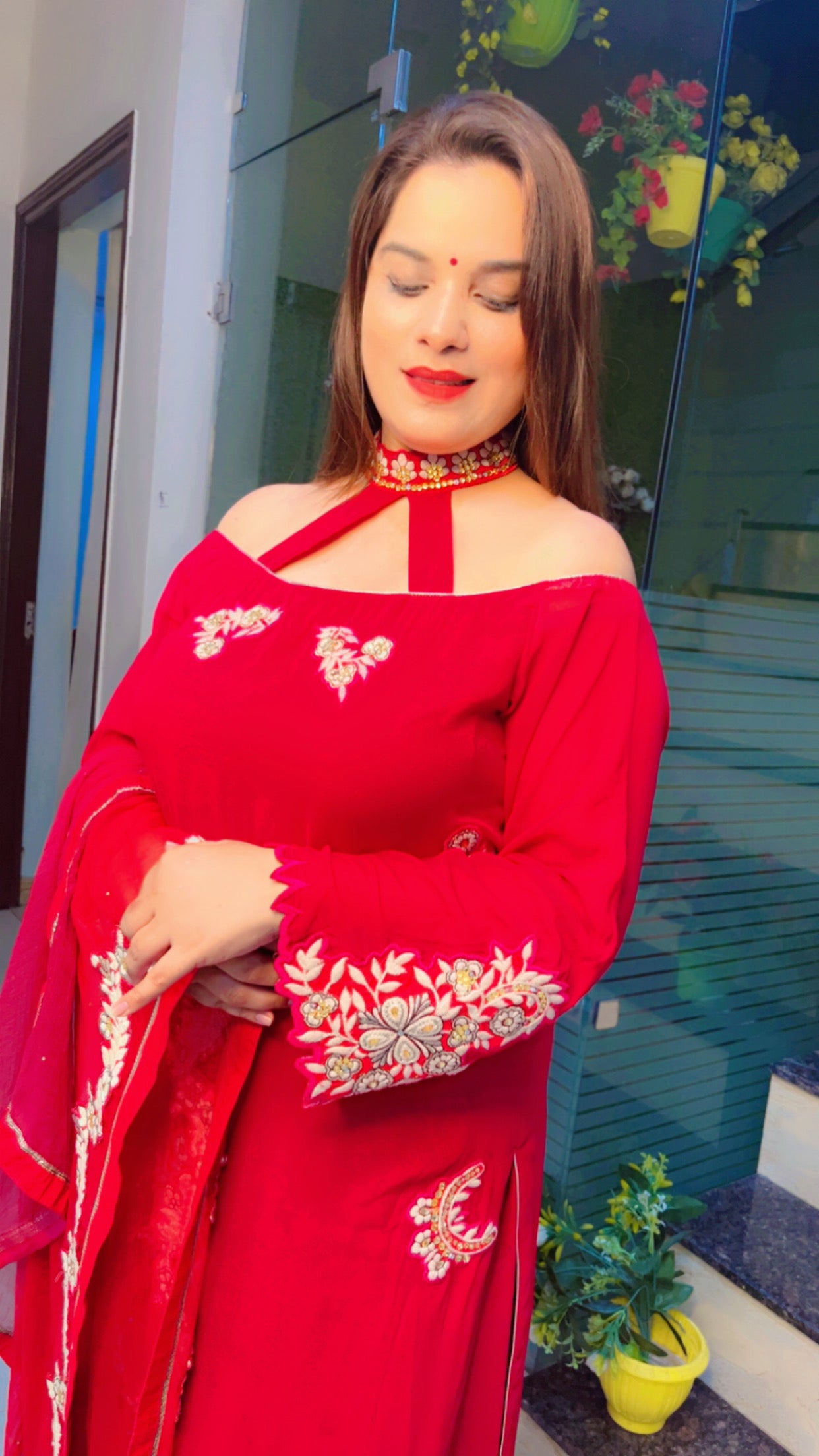 Dark Pink Embroidered Suit for Festive Season (SS008)