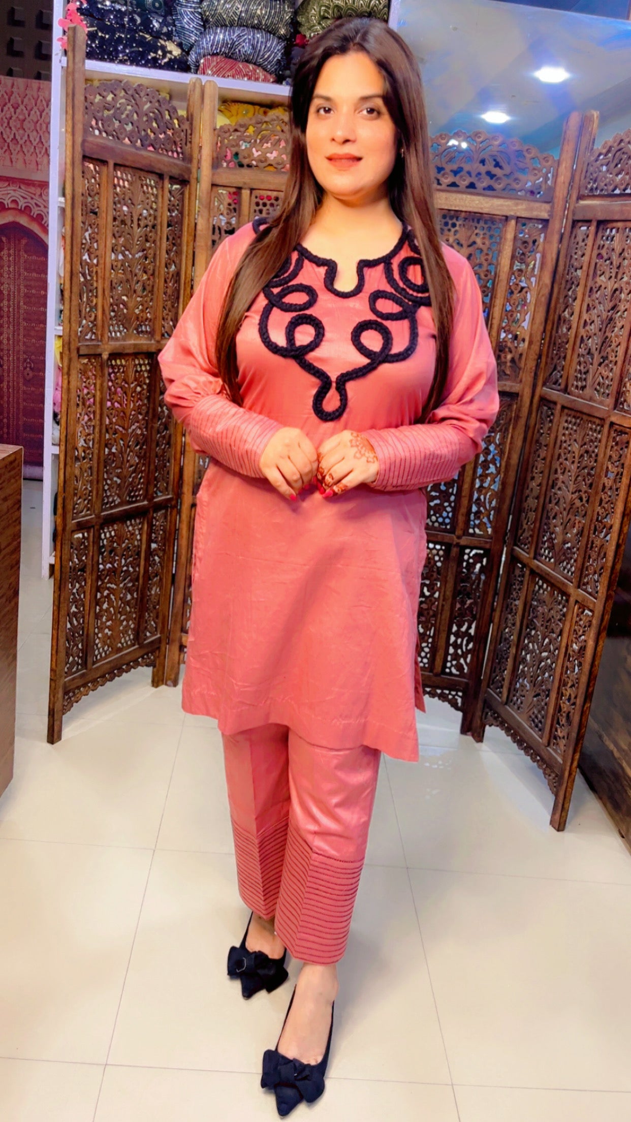 Rose Pink Cotton Fabric Embroidered Casual Wear Co-Ord Set (CS003)