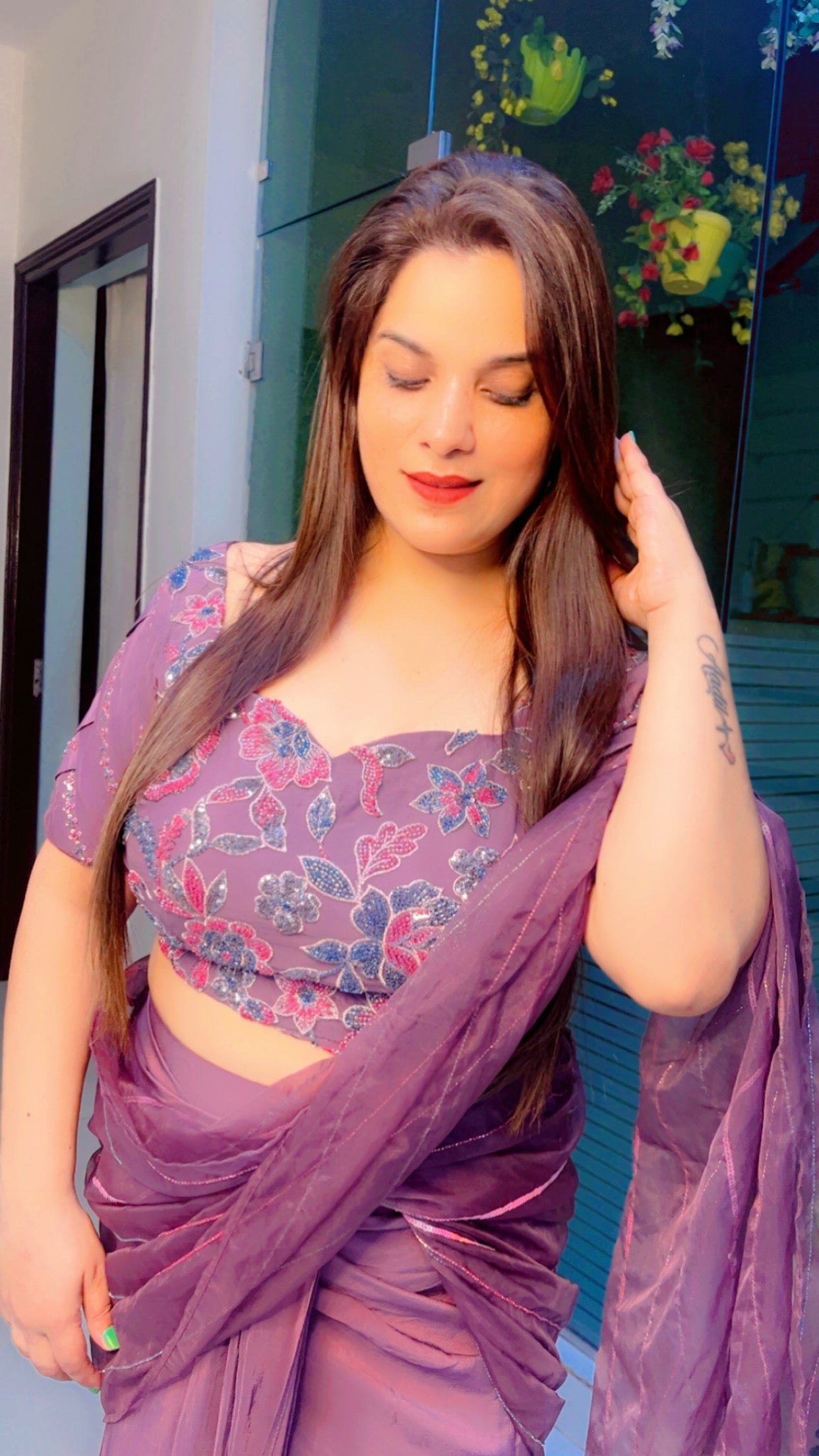 Mauve Wedding Wear Saree Cum Drape (SR015)