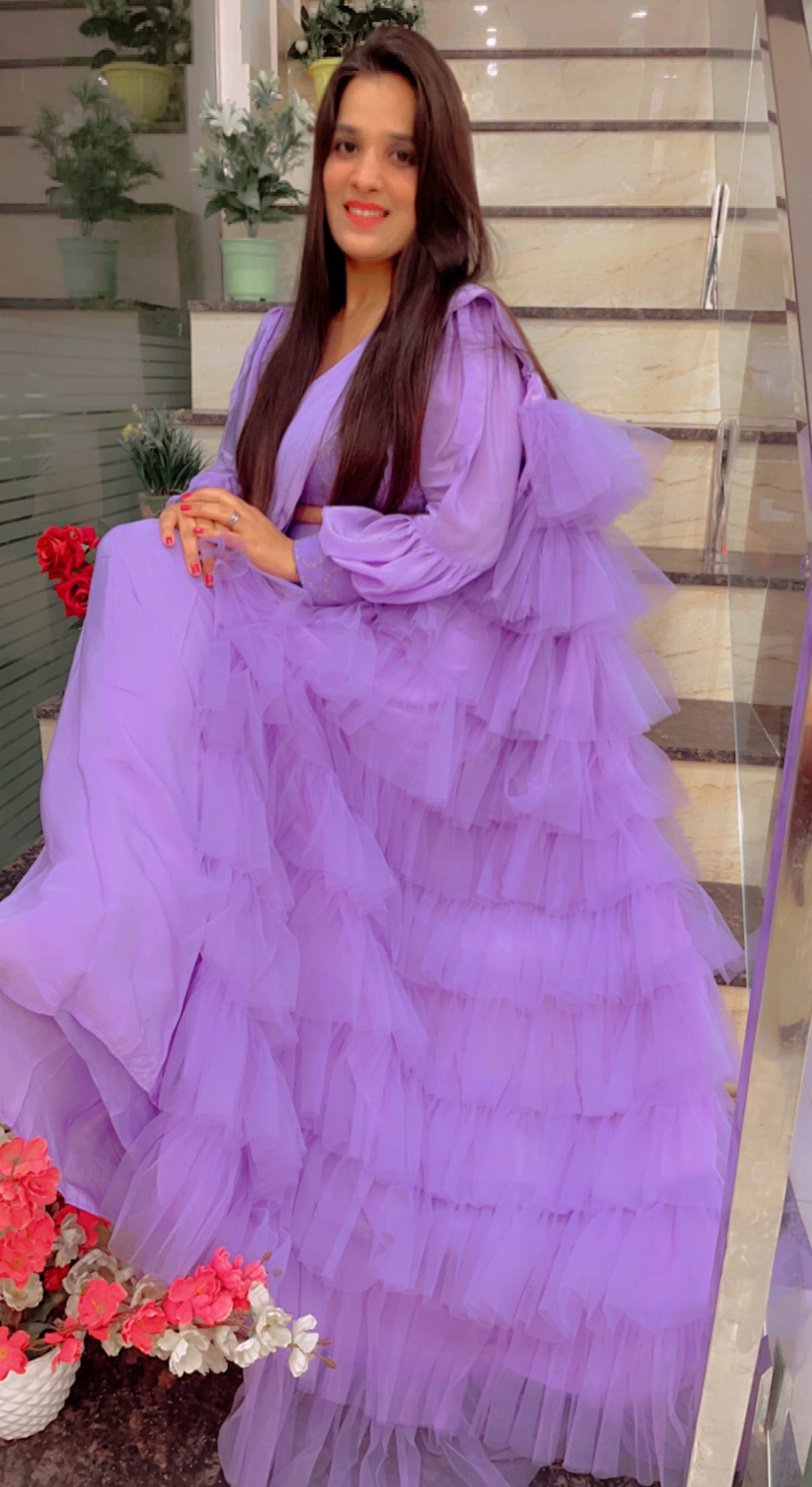 Lavender Ruffled Saree For Parties (SR019)
