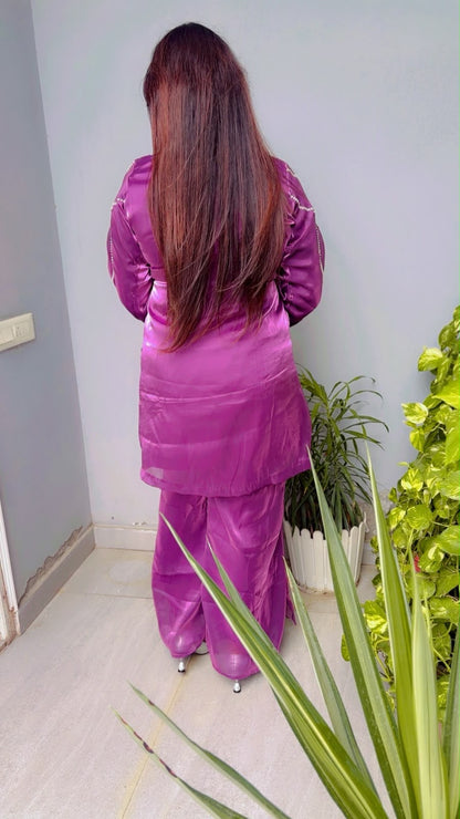 Purple Embroidered Top And Sharara Co-Ord Set