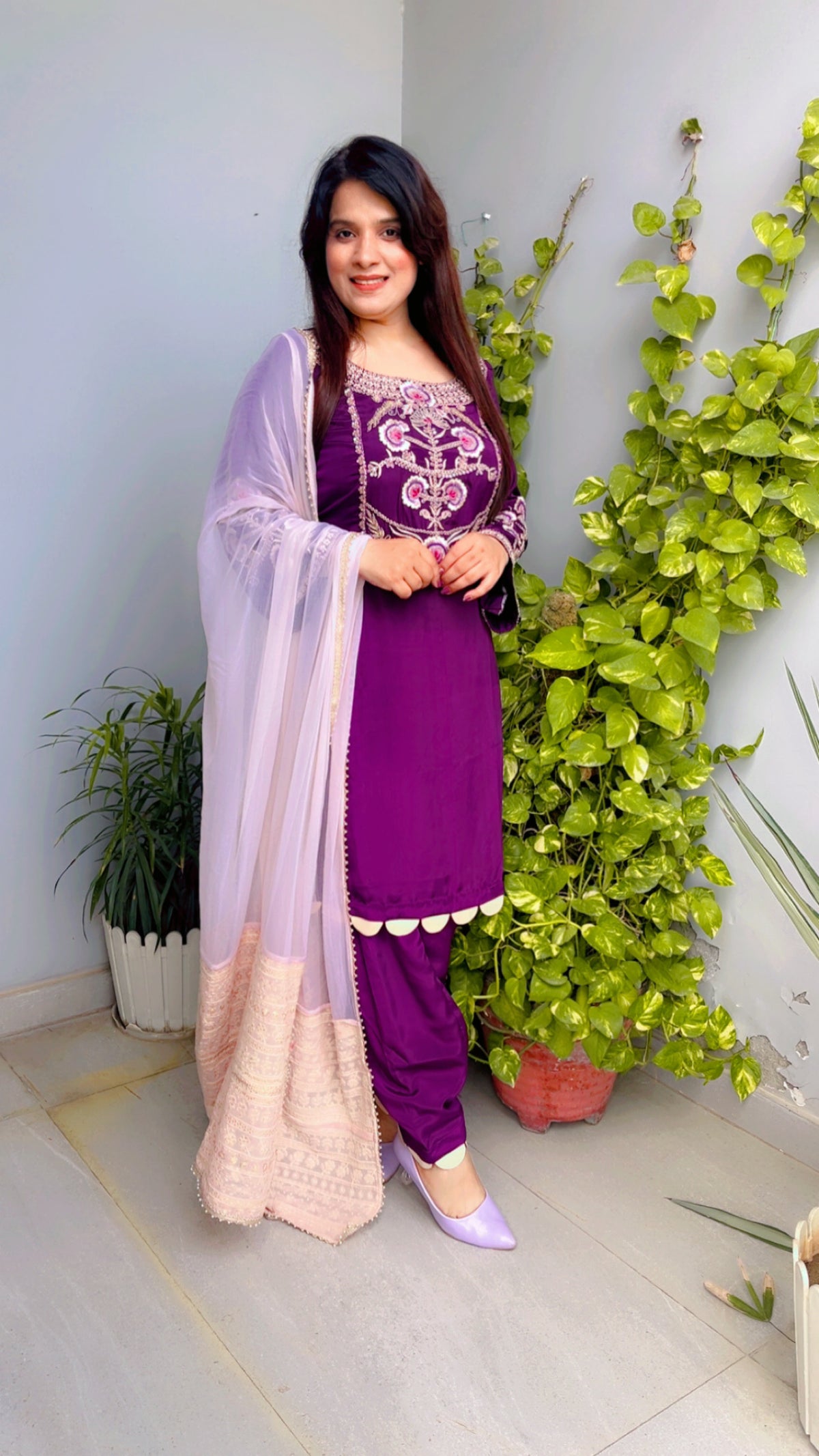 Purple Embroidered Salwar Suit And Dupatta Set