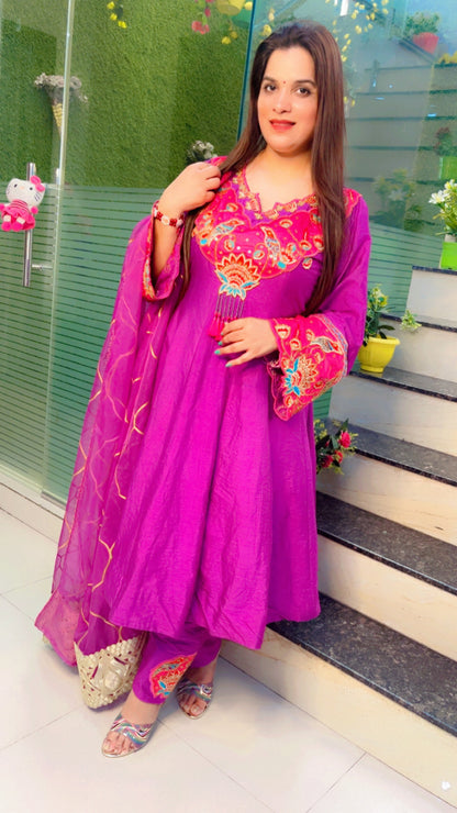 Purple Embroidered Anarkali Suit (AS002)