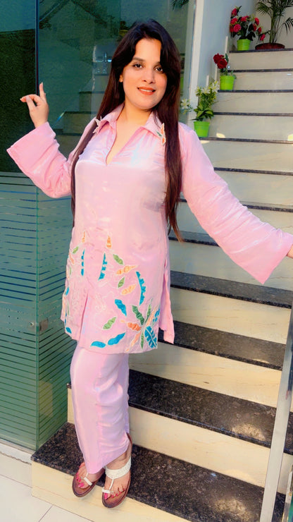 Pink Patch Work Co-Ord Set in Crepe
