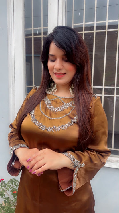Designer Banana Palazzo And Kurti Set in Coffee