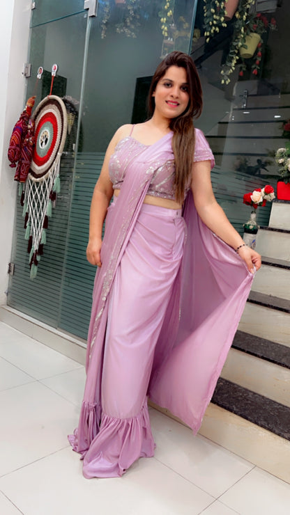 Lavender Saree With Cape For Weddings (SR021)