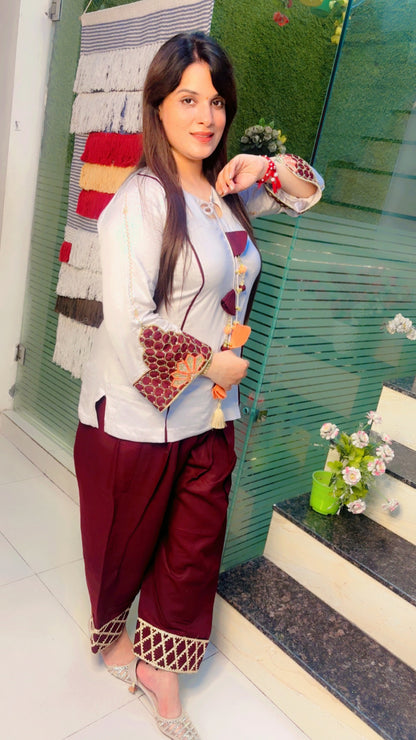 Light Grey Designer Cotton Co-Ord Set
