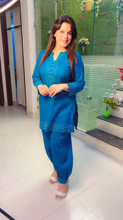 Blue Cotton Co-Ord Set For Summer (CS)
