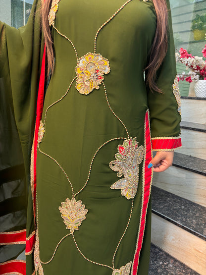 Georgette Cut Work Palazzo Suit With Red Stripes Dupatta (PS)