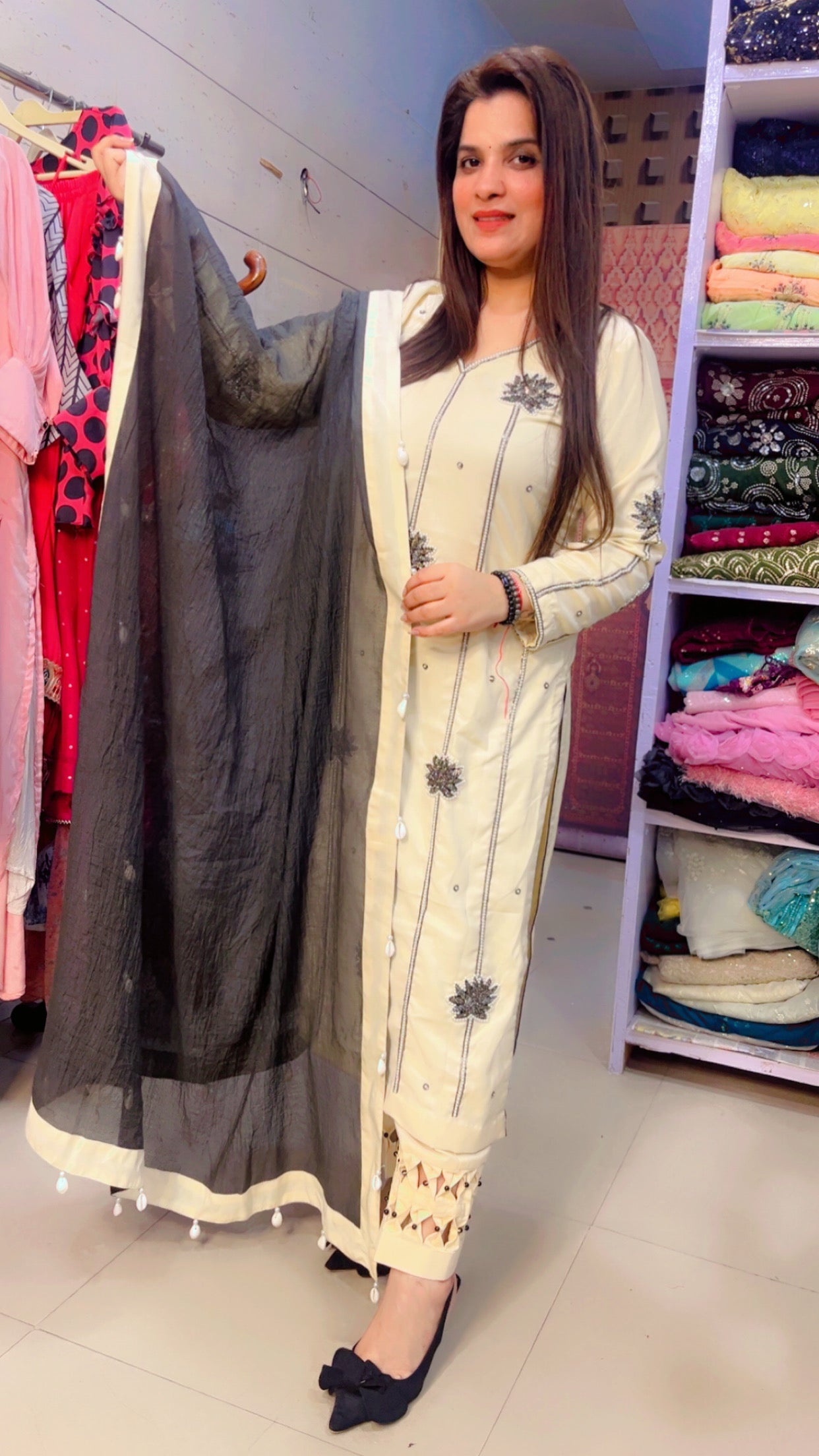 Ivory Embroidered Designer Suit (PS003)