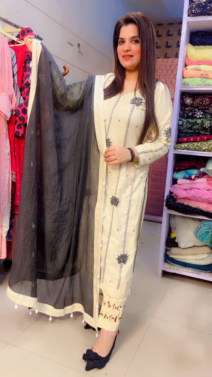 Ivory Embroidered Designer Suit (PS003)