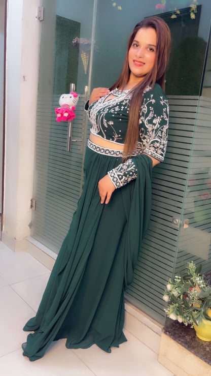 Bottle Green Wedding Wear Drape Dress (DD001)