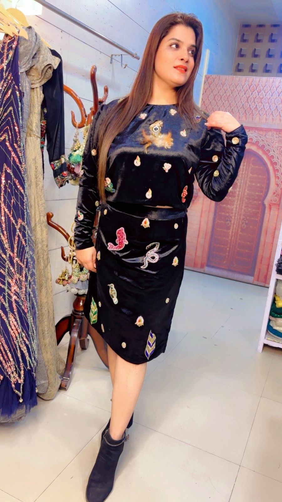 Black Patch Worked Skirt Top (ST001)