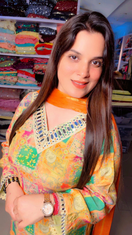 Muslin Designer Suit and Farshi Salwar With Chiffon Dupatta