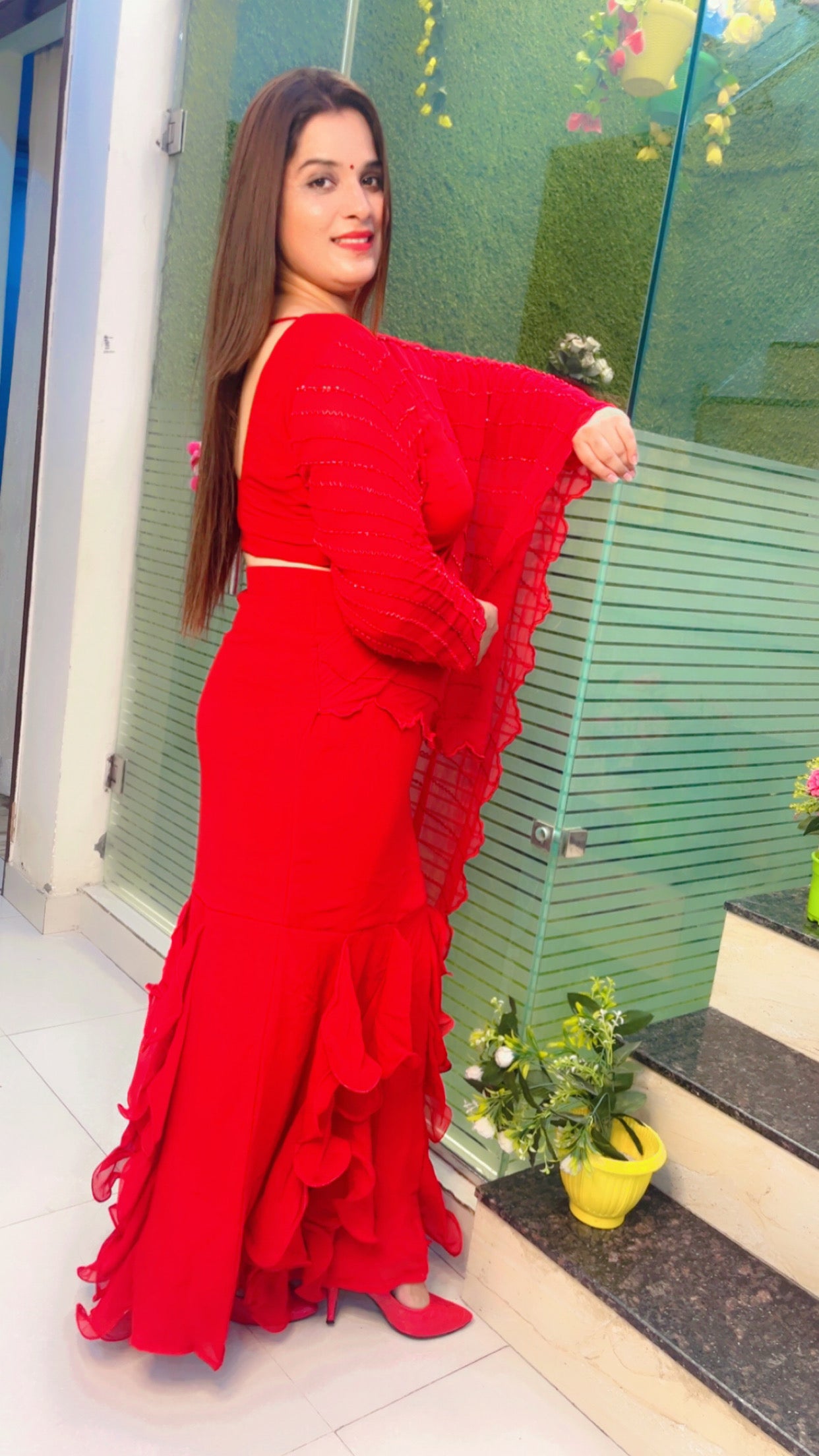 Red Embroidered Drape Saree (SR016)