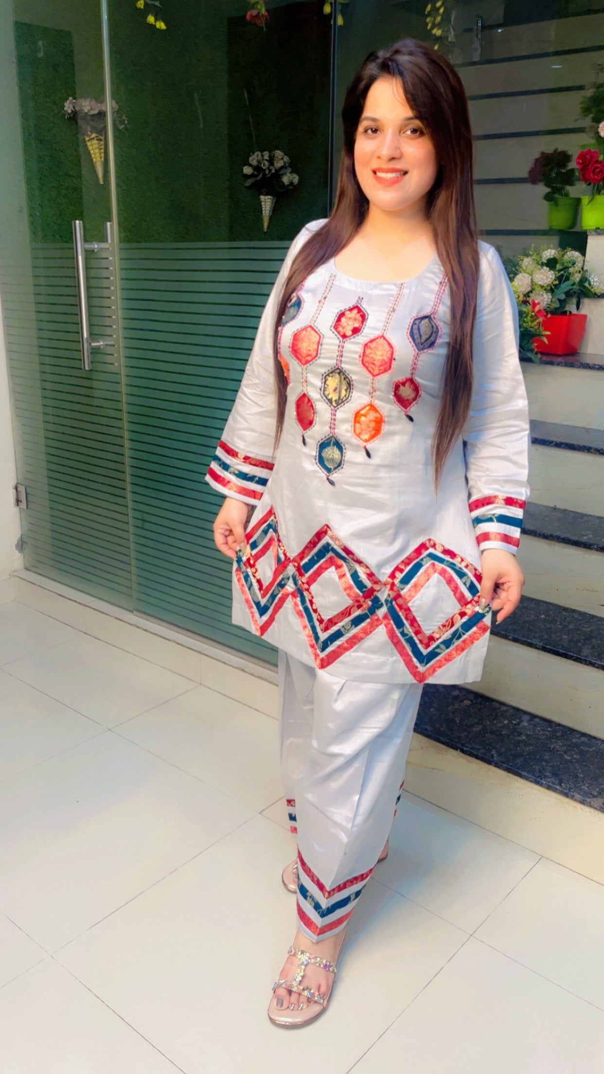 Light Grey Cotton Designer Fabric Patch Work And Hand Work Detail Co-Ord Set (CS)