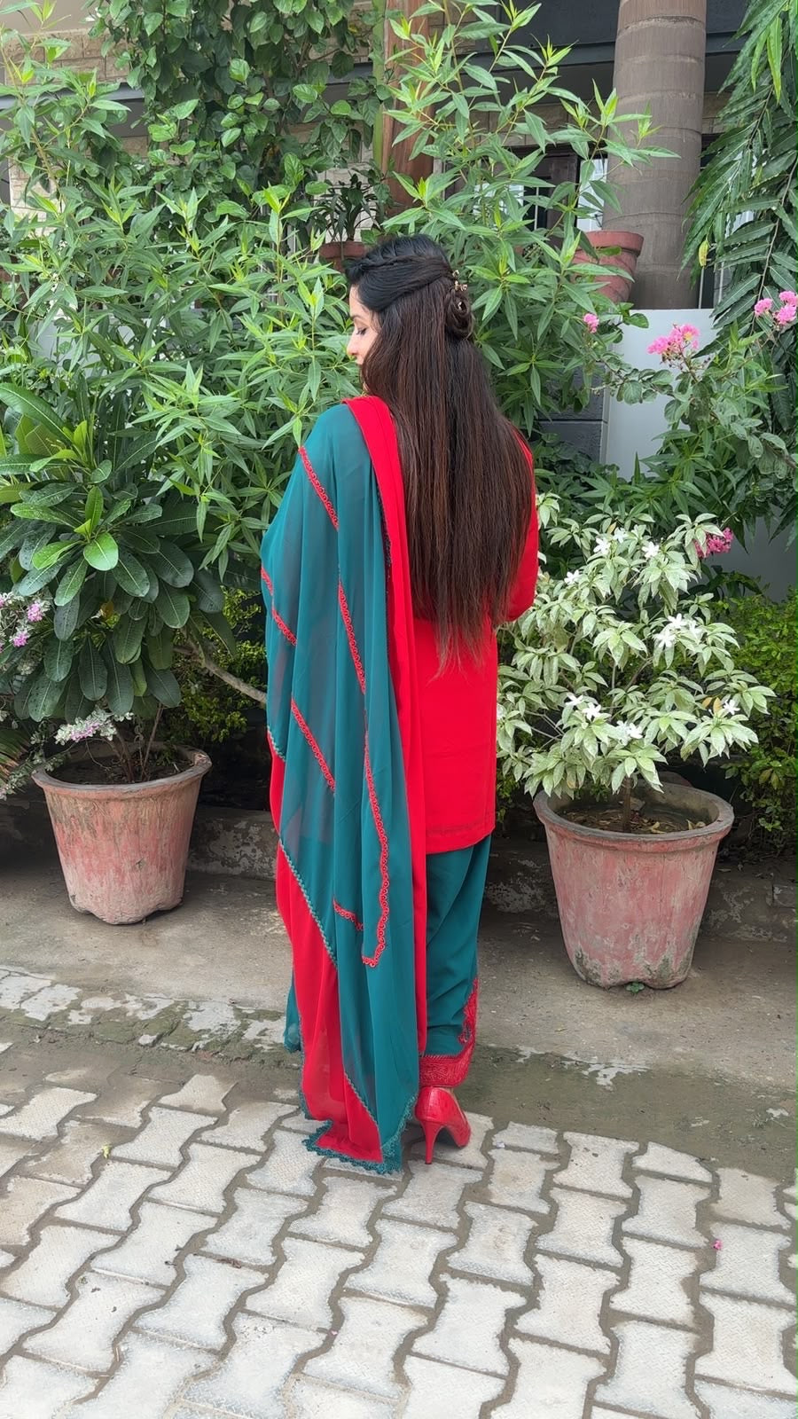 Red And Green Farshi Salwar Suit And Dupatta Set