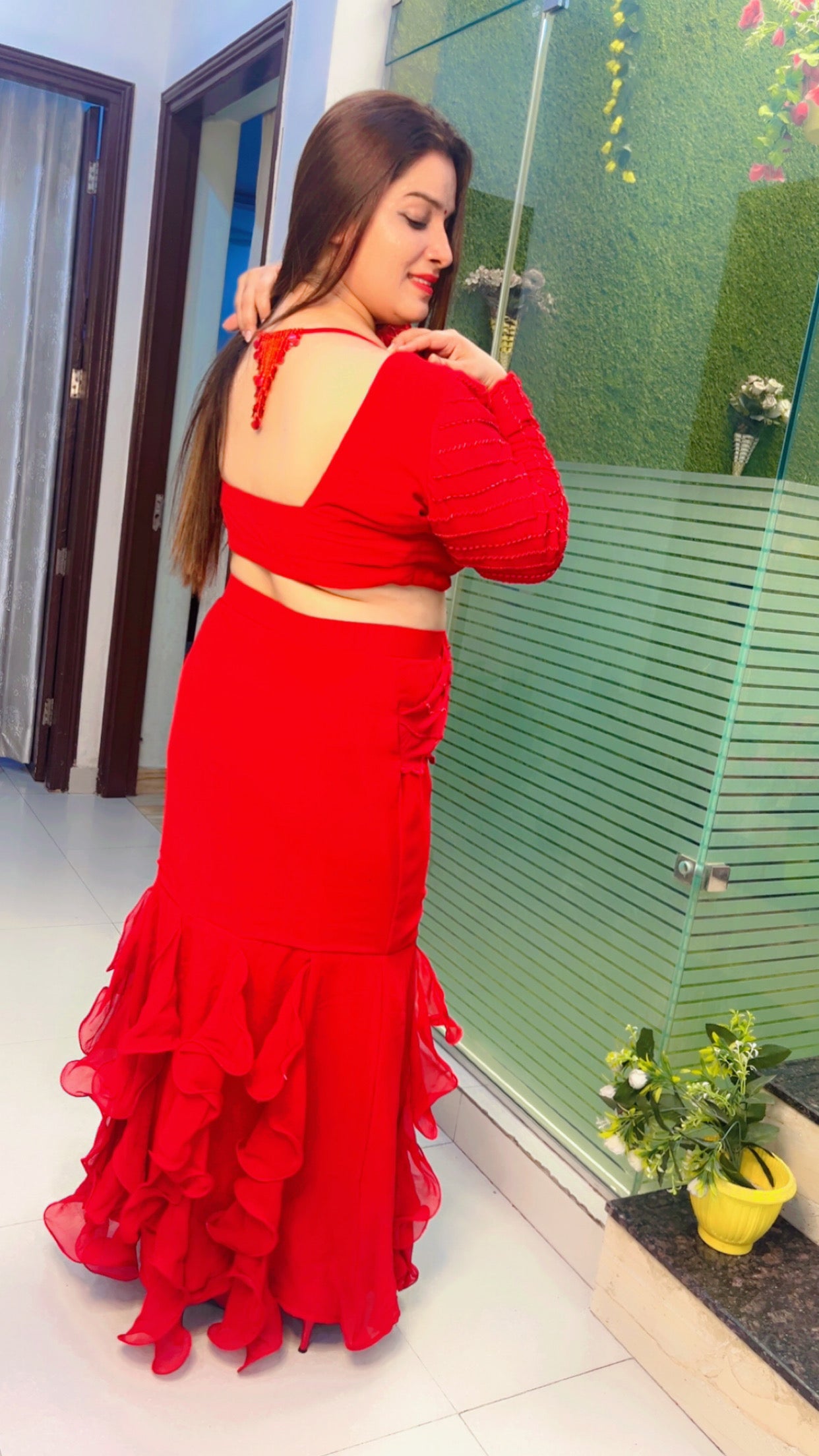 Red Embroidered Drape Saree (SR016)