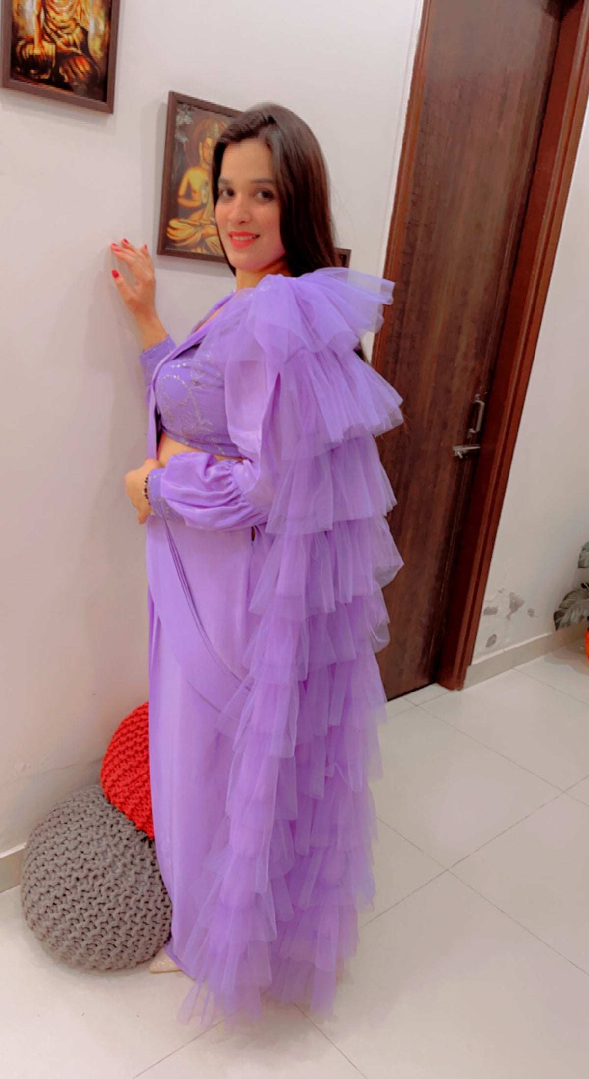 Lavender Ruffled Saree For Parties (SR019)