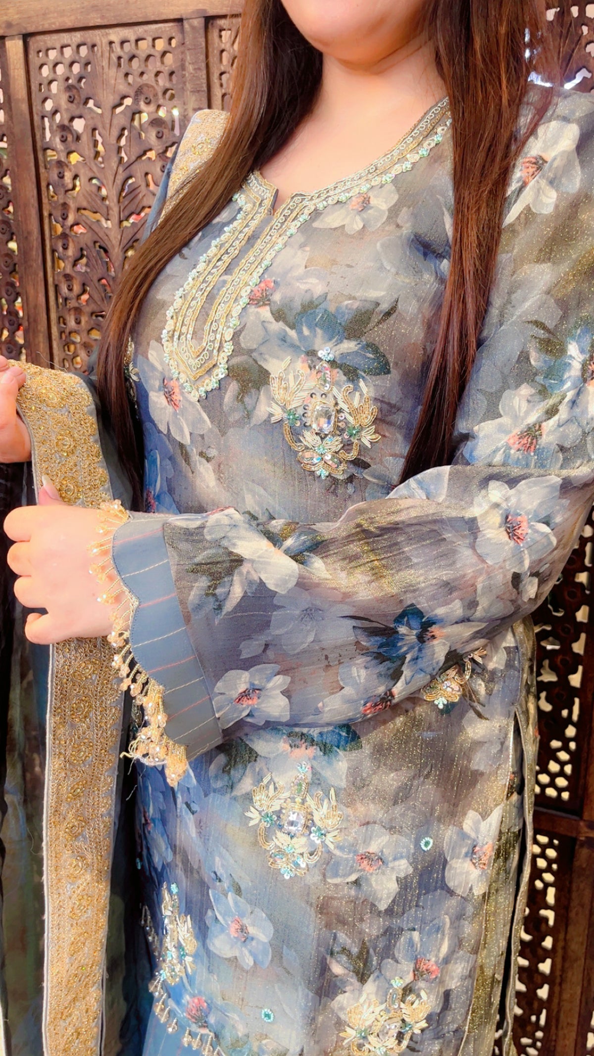 Grey Floral Ethnic Wear Salwar Suit With Dupatta