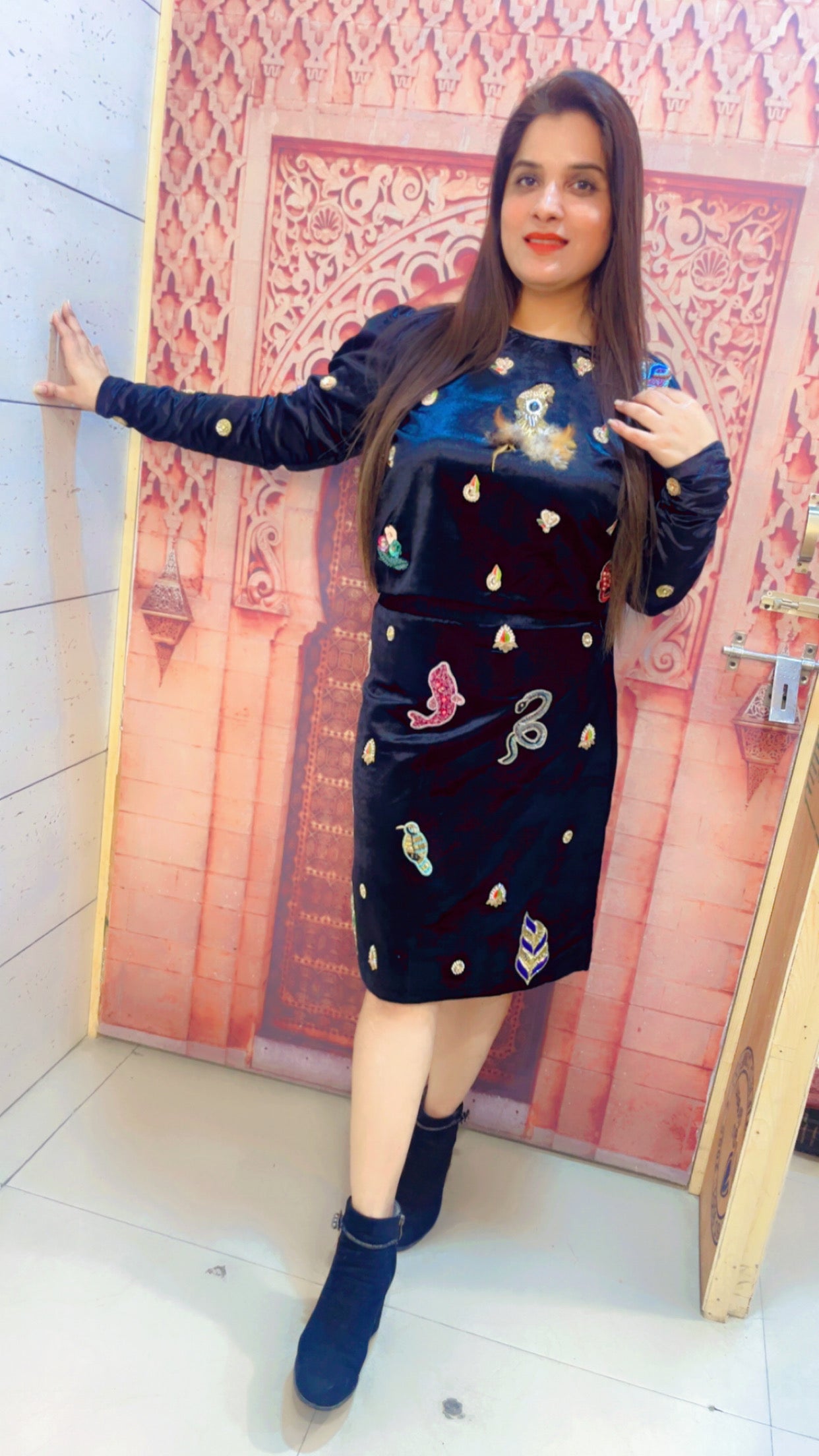 Black Patch Worked Skirt Top (ST001)
