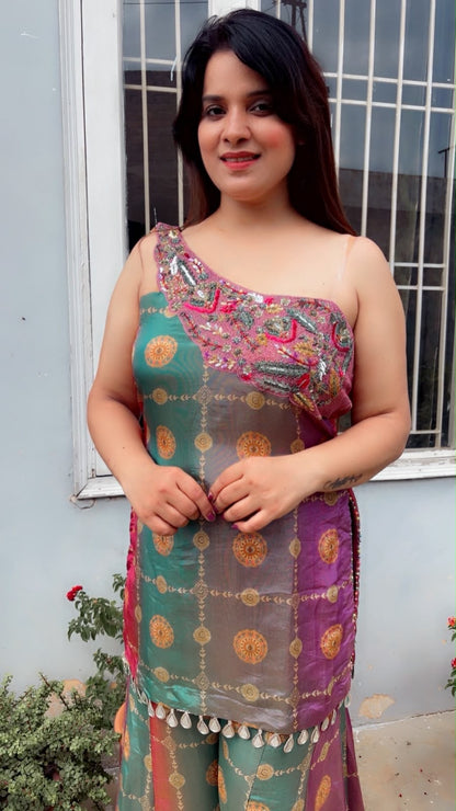 Multi-Colour One Shoulder Top And Palazzo Set (CS063)