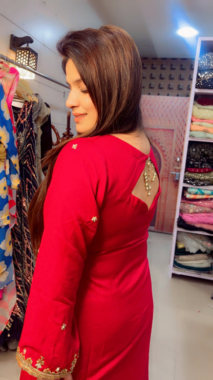 Red Embroidered Palazzo Suits (PS006)