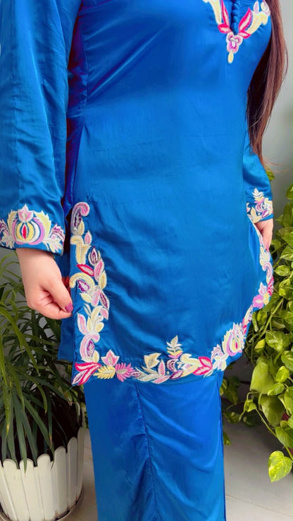 Double Layered Scalloping Palazzo Kurti And Dupatta Set